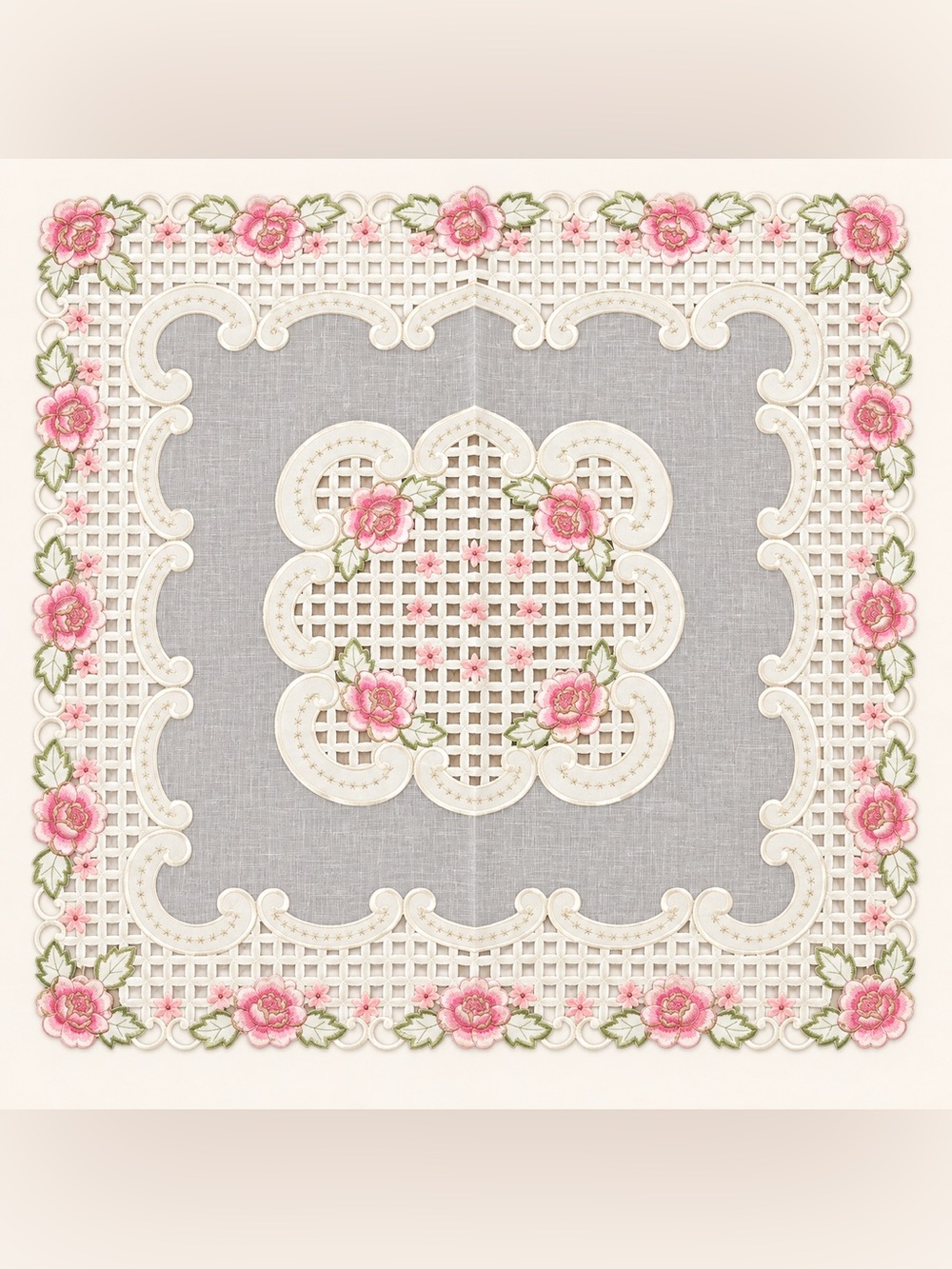 Elegant Pink Floral Embroidered Table Linen 36in